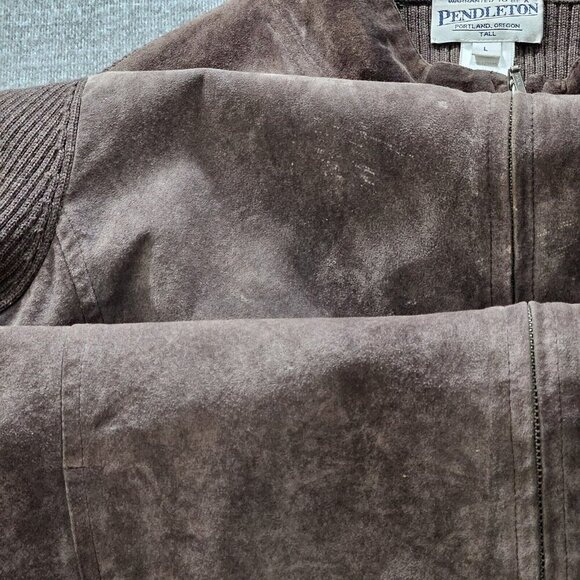 Pendleton Brown Suede Wool Jacket Womens L Tall Leather Full Zip Pockets Cottage - Picture 12 of 15
